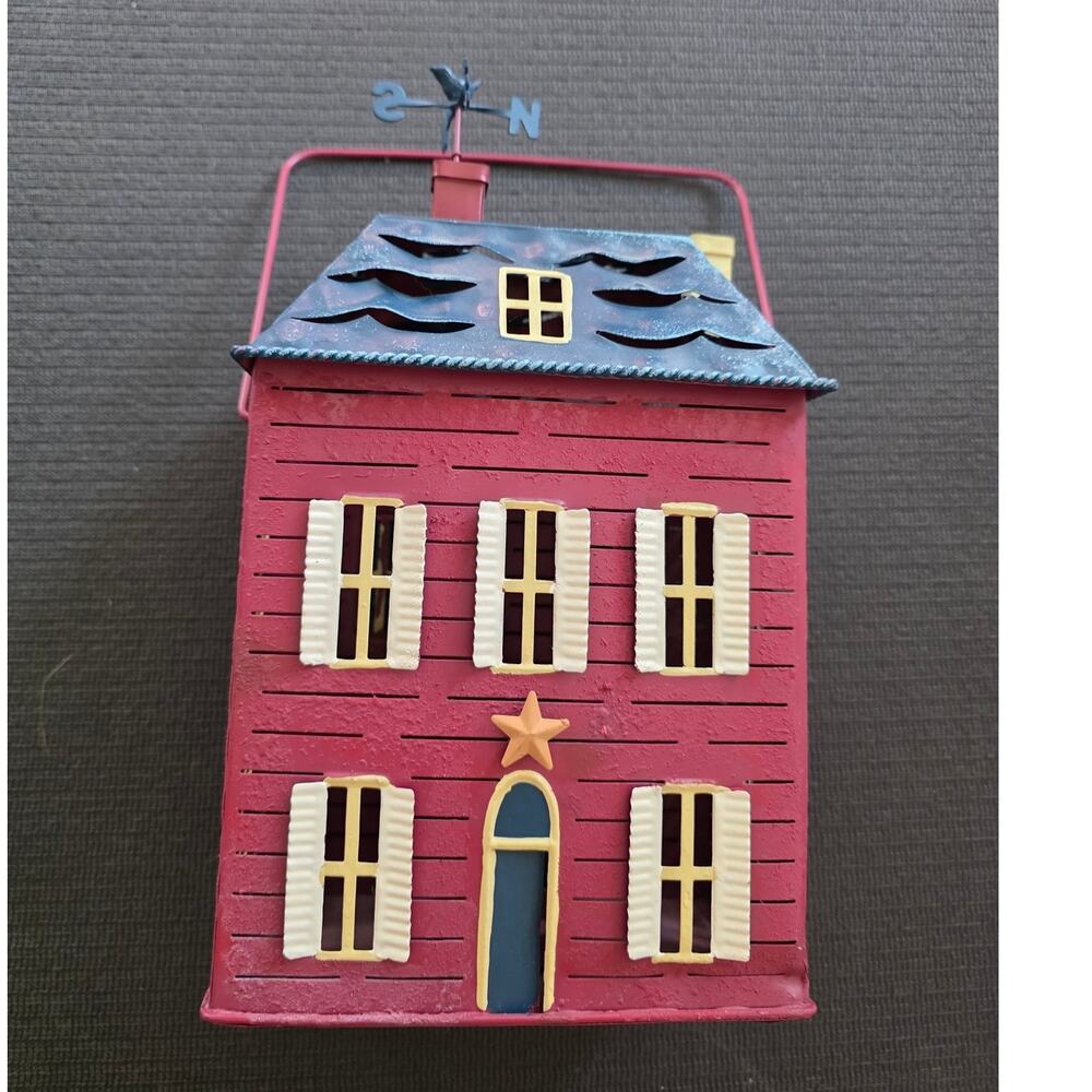 Metal House Tea LIght with Articulating Weathervane on Top Cottagecore Novelty